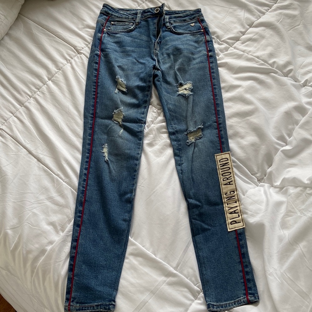 Blue Skinny Jeans with Side Design